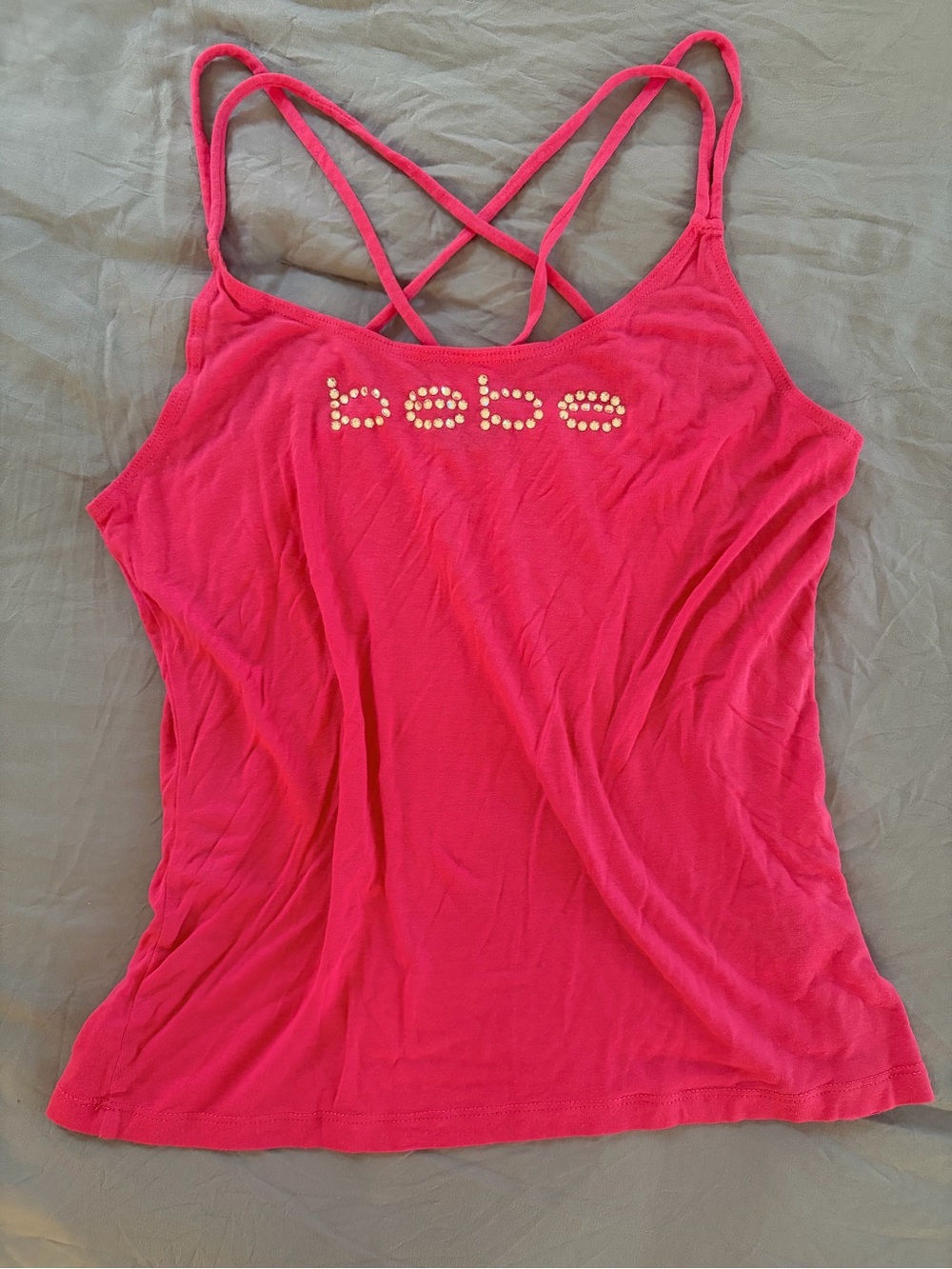 Y2K bebe Pink Strappy Logo Tank Top